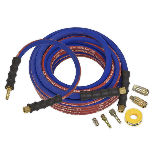 Sealey AHK02 Air Hose Kit Extra - Heavy - Duty 15m x Ø10mm with Connectors