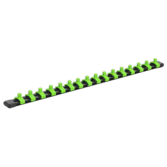 Sealey AK27052HV Sealey AK27052HV Socket Retaining Rail with 16 Clips 1/4"Sq Drive - Hi - Vis Green