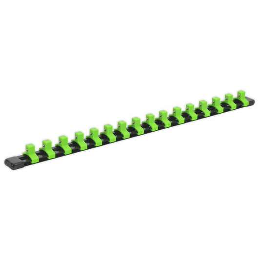 Sealey AK27053HV Sealey AK27053HV Socket Retaining Rail with 16 Clips 3/8"Sq Drive - Hi - Vis Green