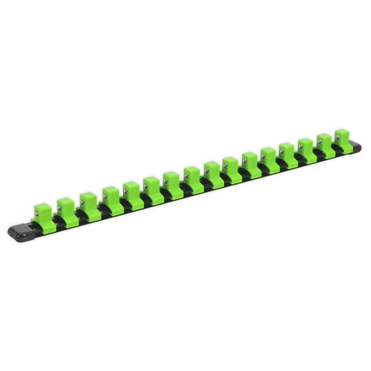 Sealey AK27054HV Sealey AK27054HV Socket Retaining Rail with 16 Clips 1/2"Sq Drive - Hi - Vis Green