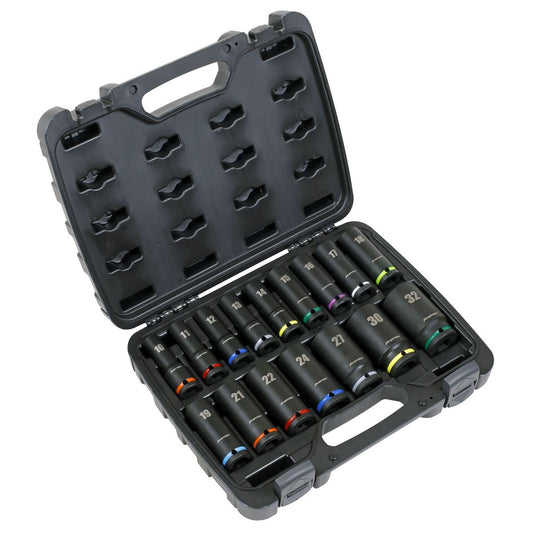 Sealey AK5818M Impact Socket Set 16pc 1/2"Sq Drive Deep Metric-McCormickTools