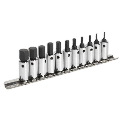 Sealey AK62251 Hex Socket Bit Set 11pc 1/4"Sq Drive Metric-McCormickTools