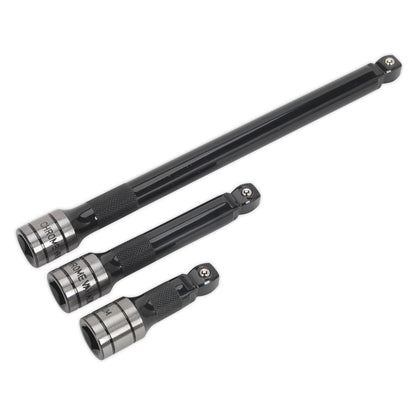 Sealey AK7692 Sealey AK7692 Wobble/Rigid Extension Bar Set 3pc 1/2"Sq Drive - Premier Black