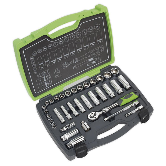 Sealey AK7960 Socket Set 34pc 3/8"Sq Drive 6pt WallDrive® Metric-McCormickTools