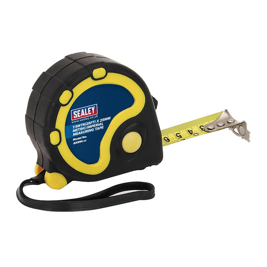 Sealey AK990 Rubber Tape Measure 7.5m(25ft) x 25mm Metric/Imperial-McCormickTools