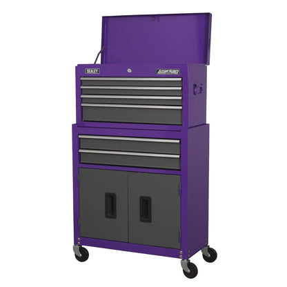 Sealey AP2200BBCP Topchest & Rollcab Combination 6 Drawer with Ball-Bearing Slides - Purple/Grey-McCormickTools