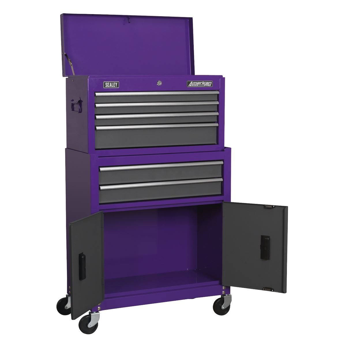 Sealey AP2200BBCP Topchest & Rollcab Combination 6 Drawer with Ball-Bearing Slides - Purple/Grey-McCormickTools