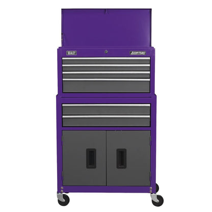 Sealey AP2200BBCP Topchest & Rollcab Combination 6 Drawer with Ball-Bearing Slides - Purple/Grey-McCormickTools