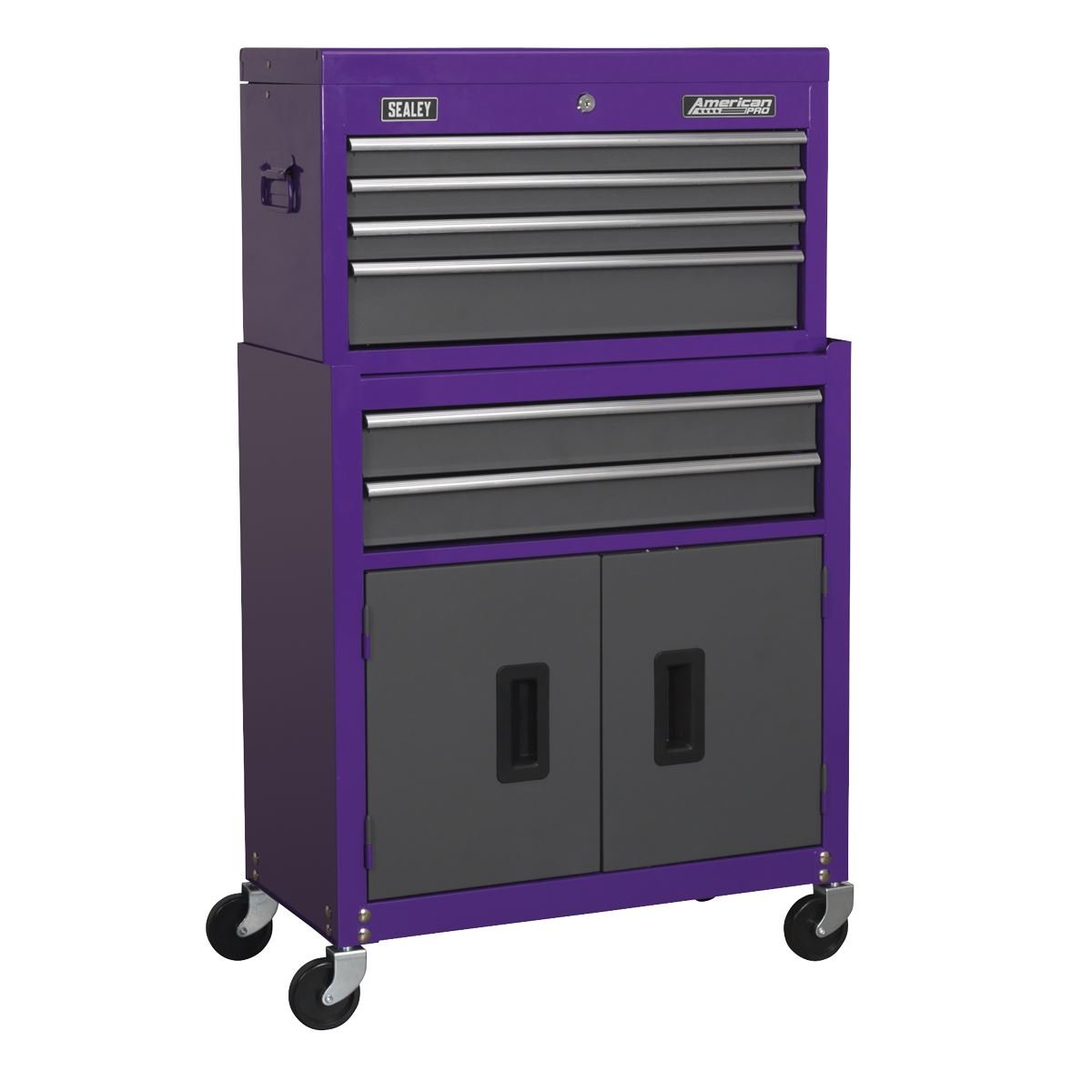 Sealey AP2200BBCP Topchest & Rollcab Combination 6 Drawer with Ball-Bearing Slides - Purple/Grey-McCormickTools