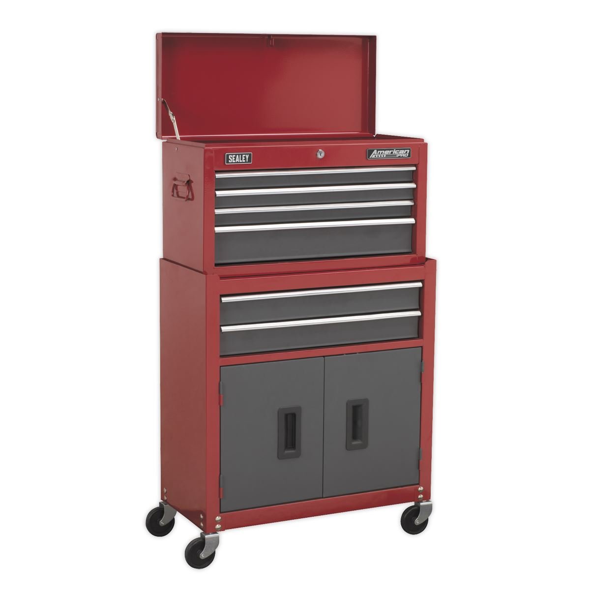 Sealey AP2200BBSTACK Sealey AP2200BBSTACK Topchest Mid - Box Tool Chest & Rollcab 9 Drawer Stack - Red