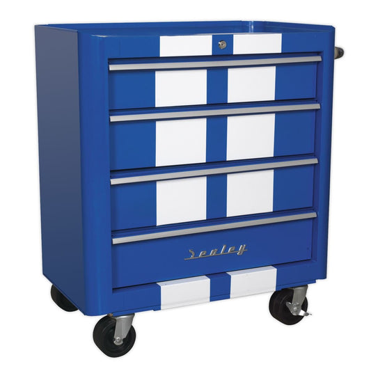 Sealey AP28204BWS Sealey AP28204BWS Rollcab 4 Drawer Retro Style - Blue with White Stripes