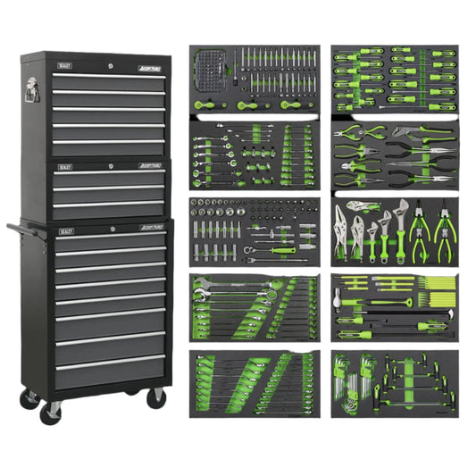 Sealey AP35TBCOMBO Tool Chest Combination 16 Drawer with Ball - Bearing Slides - Black/Grey & 468pc Tool Kit