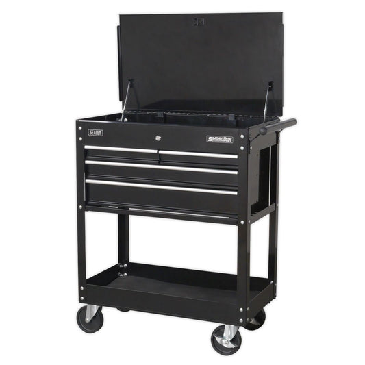 Sealey AP850MB Heavy - Duty Mobile Tool & Parts Trolley with 4 Drawers & Lockable Top - Black