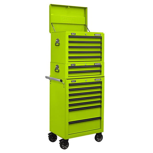 Sealey APSTACKTHV Topchest Mid - Box Tool Chest & Rollcab Combination 14 Drawer - Green