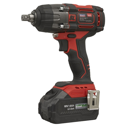 Sealey CP650LI Cordless Brushless Impact Wrench 18V 4Ah Lithium - ion 1/2"Sq Drive