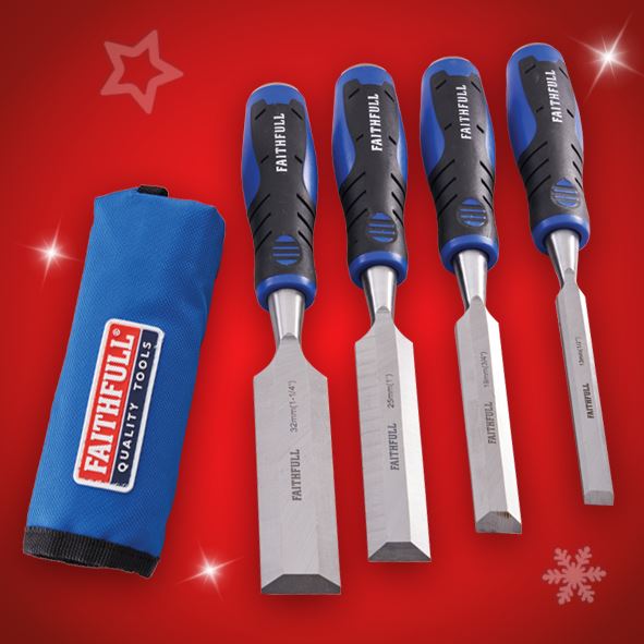 Faithfull 4 Piece Soft Grip Chisel Set in Roll