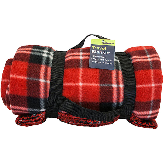 Soft Fleece Tartan Travel Blanket With Carry Handle Car Rug 180 x 120cm