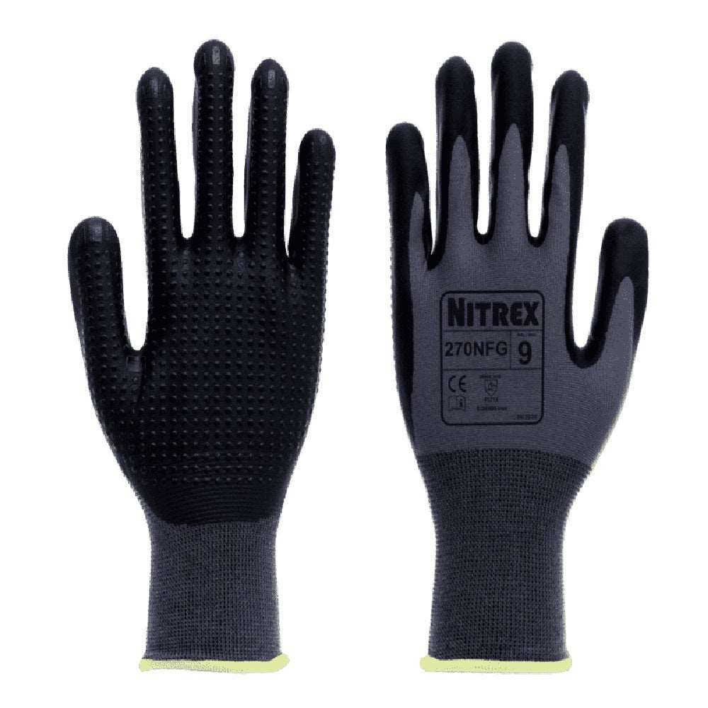 10 Pairs Nitrex Nitrile Coated Dot Grip Palm Work Gloves 9 L 270NFG