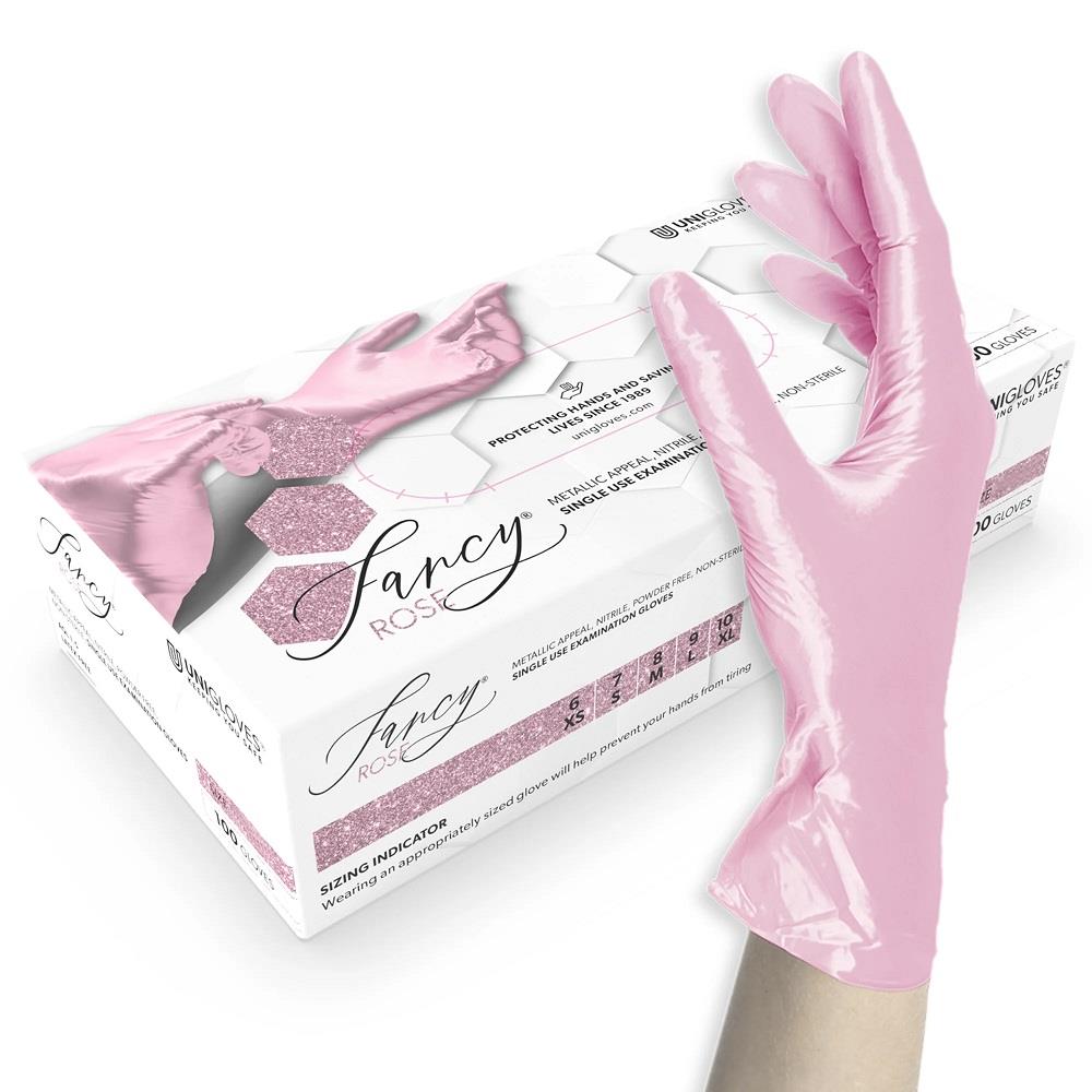 Box 100 Unigloves Fancy Rose Nitrile Powder Free Disposable Gloves 750