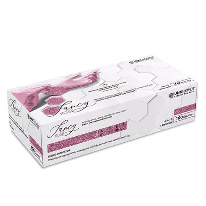 Box 100 Unigloves Fancy Rose Nitrile Powder Free Disposable Gloves 750