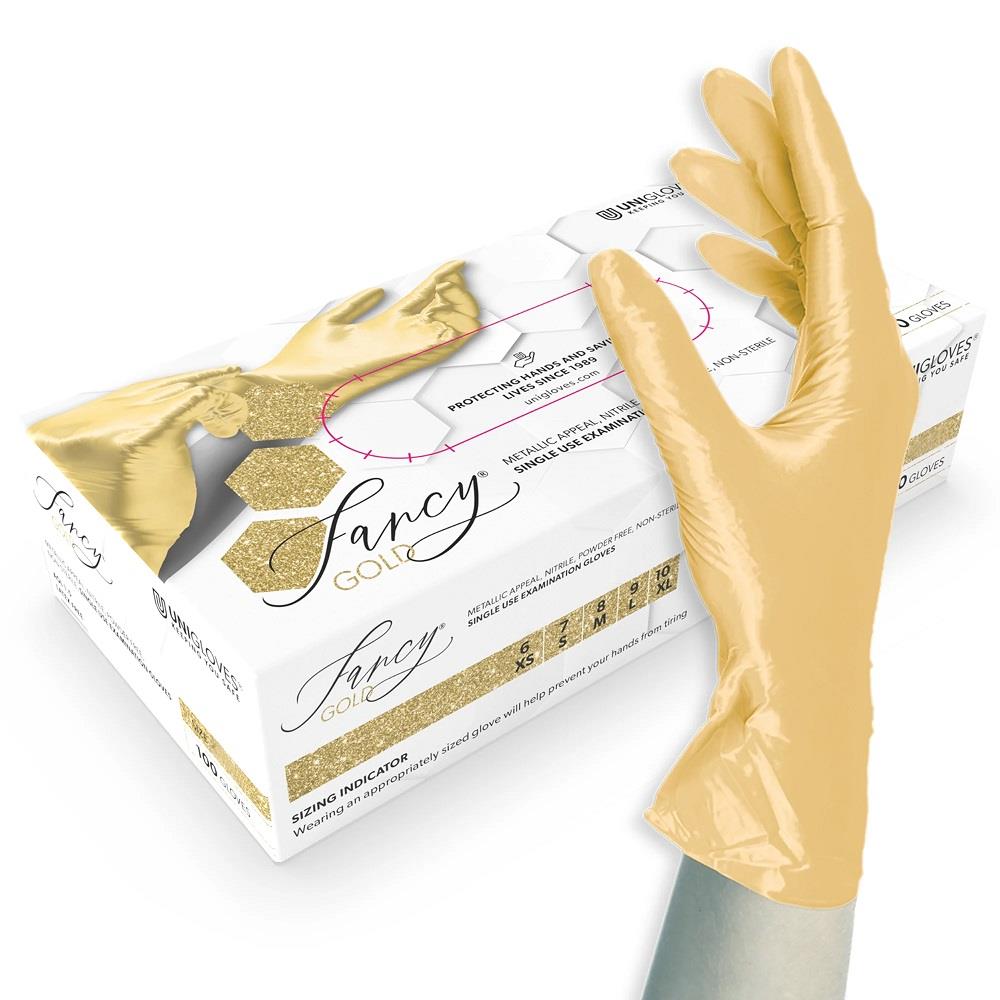 Box 100 Unigloves Fancy Gold Powder Free Nitrile Disposable Gloves 751