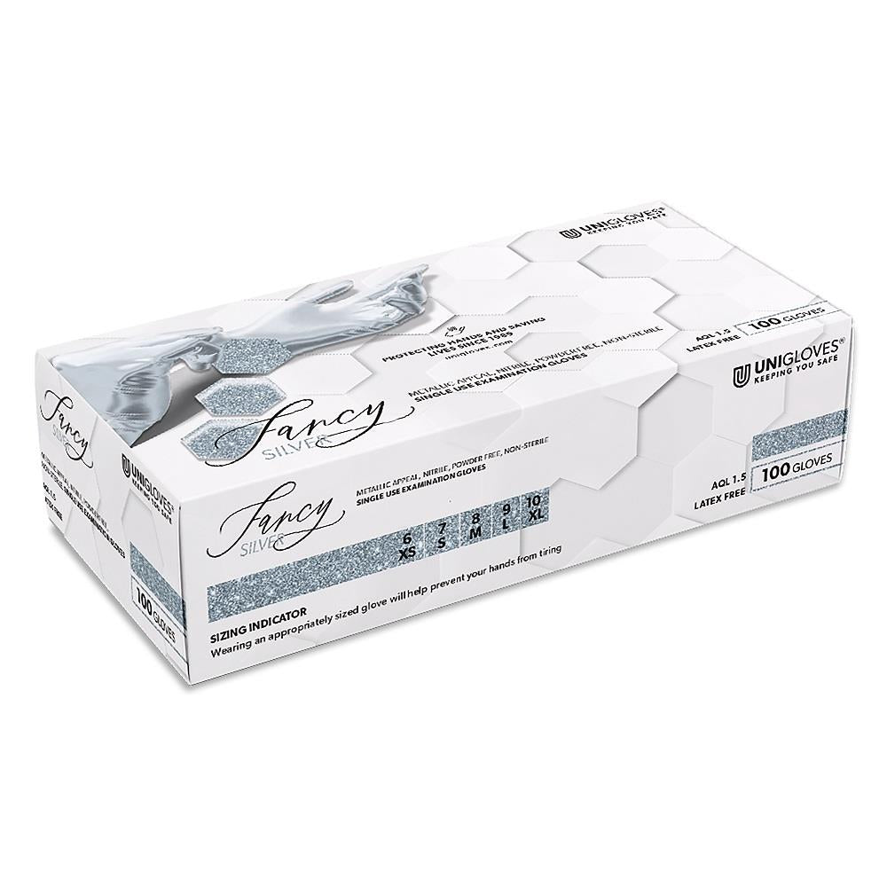 Box 100 Unigloves Fancy Silver Powder Free Disposable Gloves 752