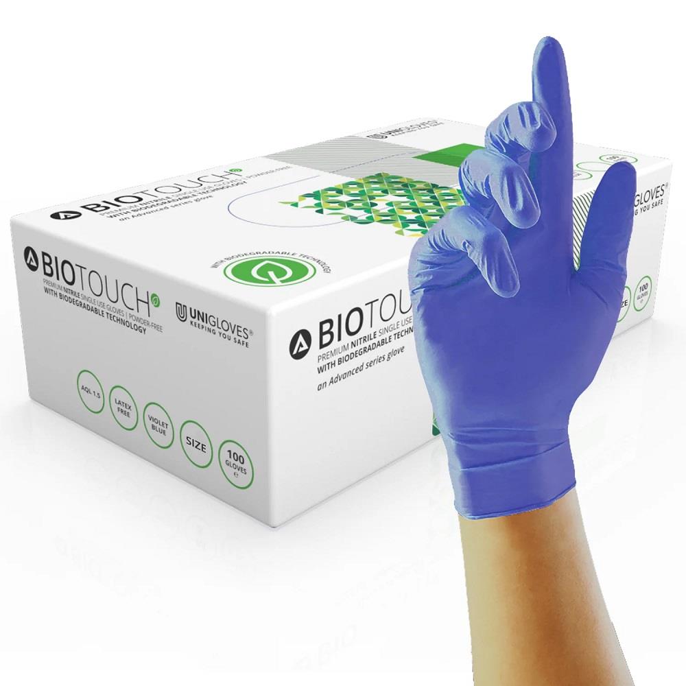 Box 100 BioTouch Blue Nitrile Biodegradable Disposable Gloves