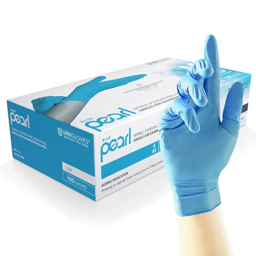 Box 100 Unigloves Blue Pearl Powder Free Disposable Gloves GP001