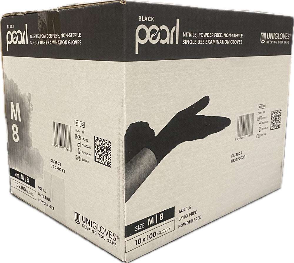 10 Boxes 1000 Unigloves Black Pearl Nitrile Disposable Gloves Size 8 Medium