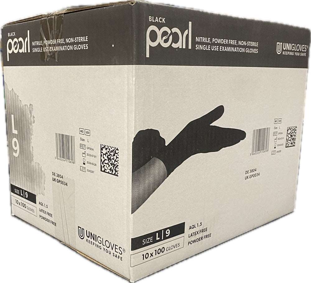 Case Of 1000 Unigloves Black Pearl Nitrile Disposable Gloves Size 9(L)