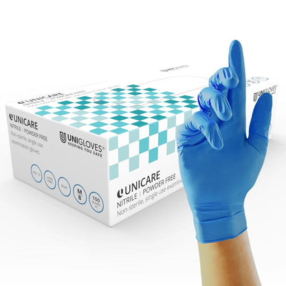 Box 100 Unicare Blue Nitrile Powder Free Medical Grade Disposable Gloves GS003