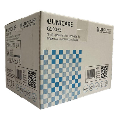 Box 100 Unicare Blue Nitrile Powder Free Medical Grade Disposable Gloves GS003