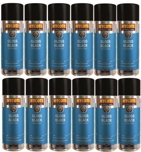 Hycote Gloss Black Spray Paint (Pack Of 12) 400Ml Xuk0272